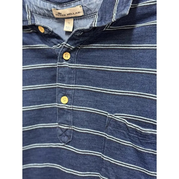 Peter Millar Blue & Denim Stripe Cotton Polo Size Medium - Picture 7 of 8